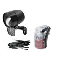 LED-Scheinwerfer schwarz, für E-Bike 6V-48V, 100 Lux, +Spanninga Pixio XE Rücklicht Set
