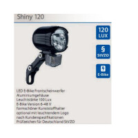 LED-Scheinwerfer CNC Shiny 120 E-Bike, 120 Lux, 6-48 Volt, Prüfzeichen