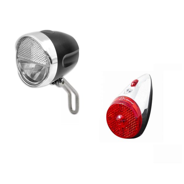 Retro CLASSICO Power LED 30Lux-Schwarz  + Retro Batterie Schutzblech Rücklicht Set inkl.Prüfzeichen