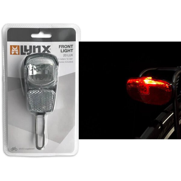 Rico LED Batterie Scheinwerfer + Spanninga Duxo Gepäckträger Led Rücklicht