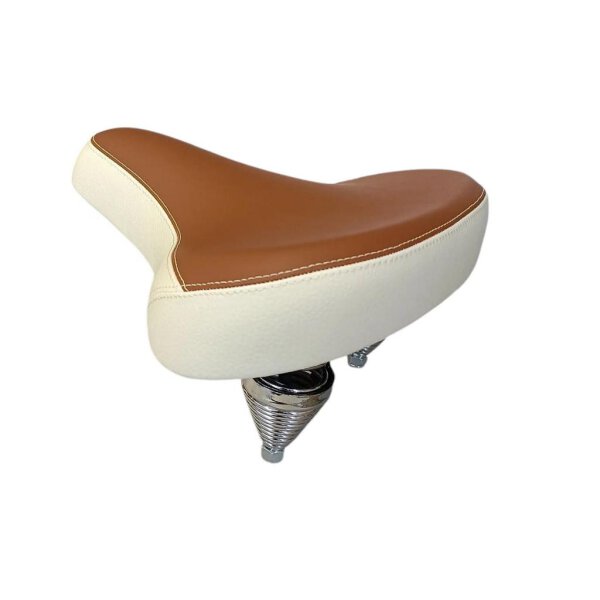 Sattel NP12-07 Braun/Weiß. Mit Feder und Sattelkloben