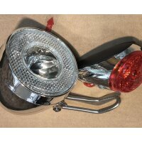 Vintage LED-Scheinwerfer 30UX,CHROM  + Vintage  Batterie Schutzblech Rücklicht