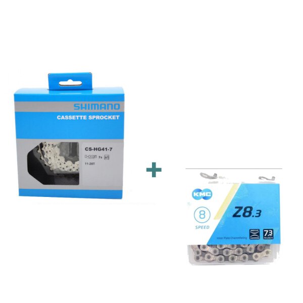 Wartungskit 1 Shimano CS-HG41 Cassette 7-fach 11-28 +KMC Kette Z8 Box